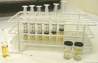 ampoule and syringes with radiopharmaceutical