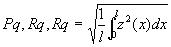 Pq, Rq, Wq = sqrt(1/L * integral from 0 to L of Z(x)*z(x)*dx)