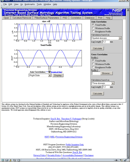 This picture shows the AutoCorrelation (ACC) screen. It displays the ACC of sinusoidal profile.